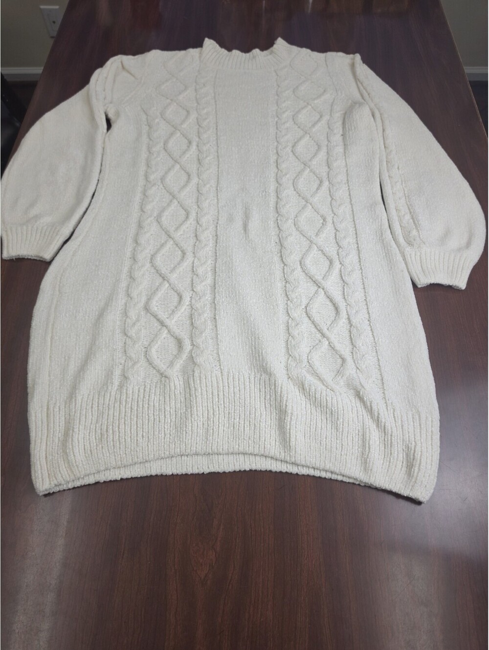 Allison/Brittney Cream Ivory Cable Knit Chenille Long Sweater Dress Size Large